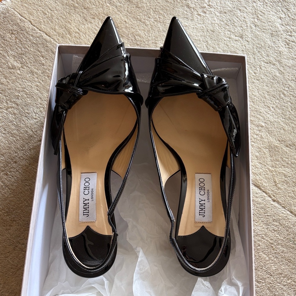 Jimmy Choo black patent leather slingback heels